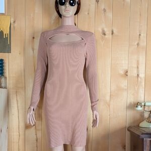 No Boundaries Tan Long Sleeve Cut-Out Dress